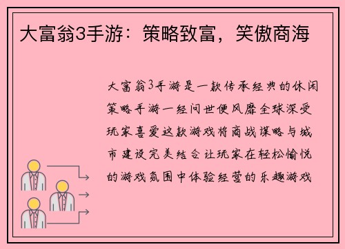 大富翁3手游：策略致富，笑傲商海